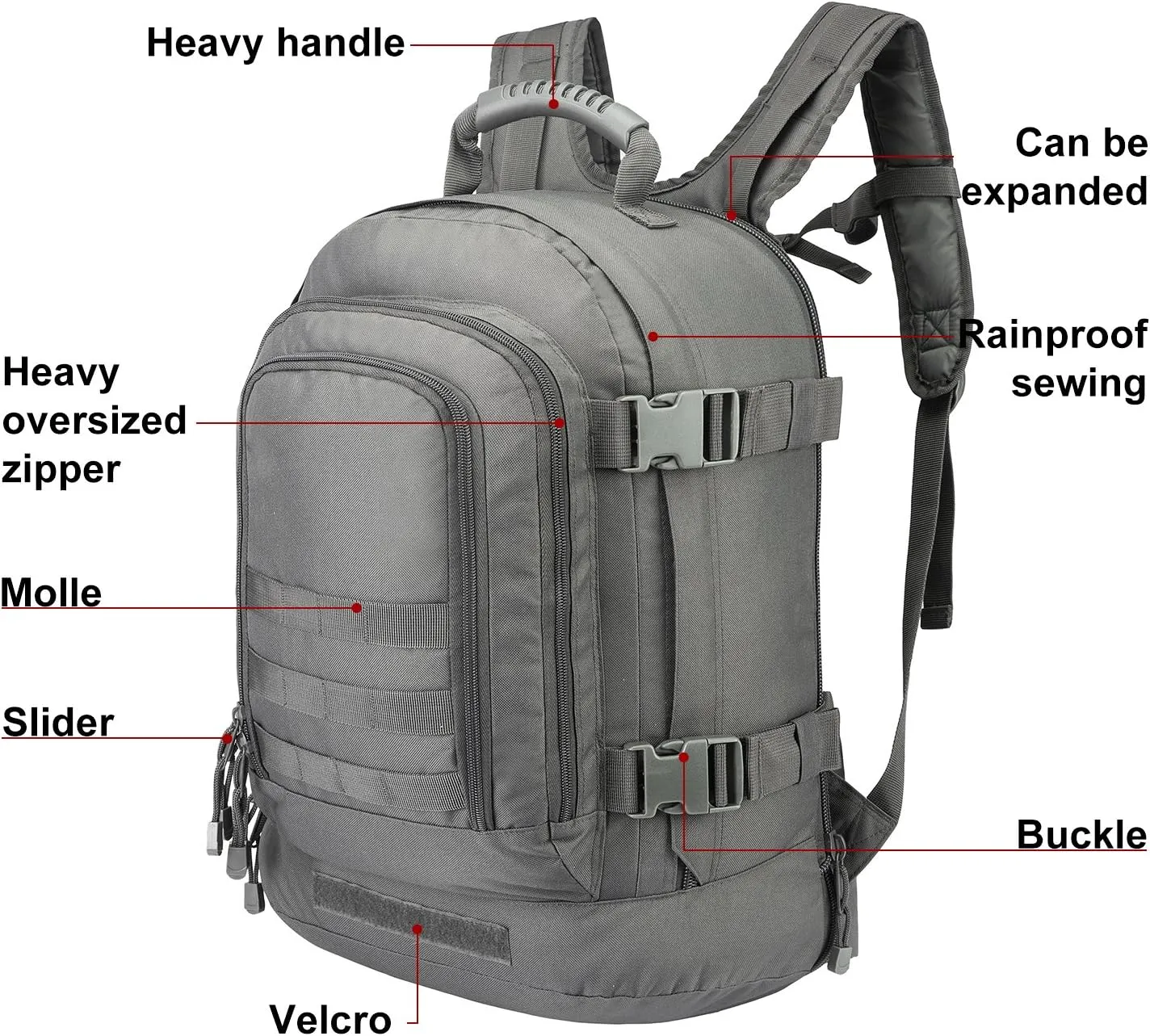 Tactical Backpacks Assault Pack 3 Day Bag Expandable Backpack Out Bag Classic Case Travel Hiking(Gray, with Belt)