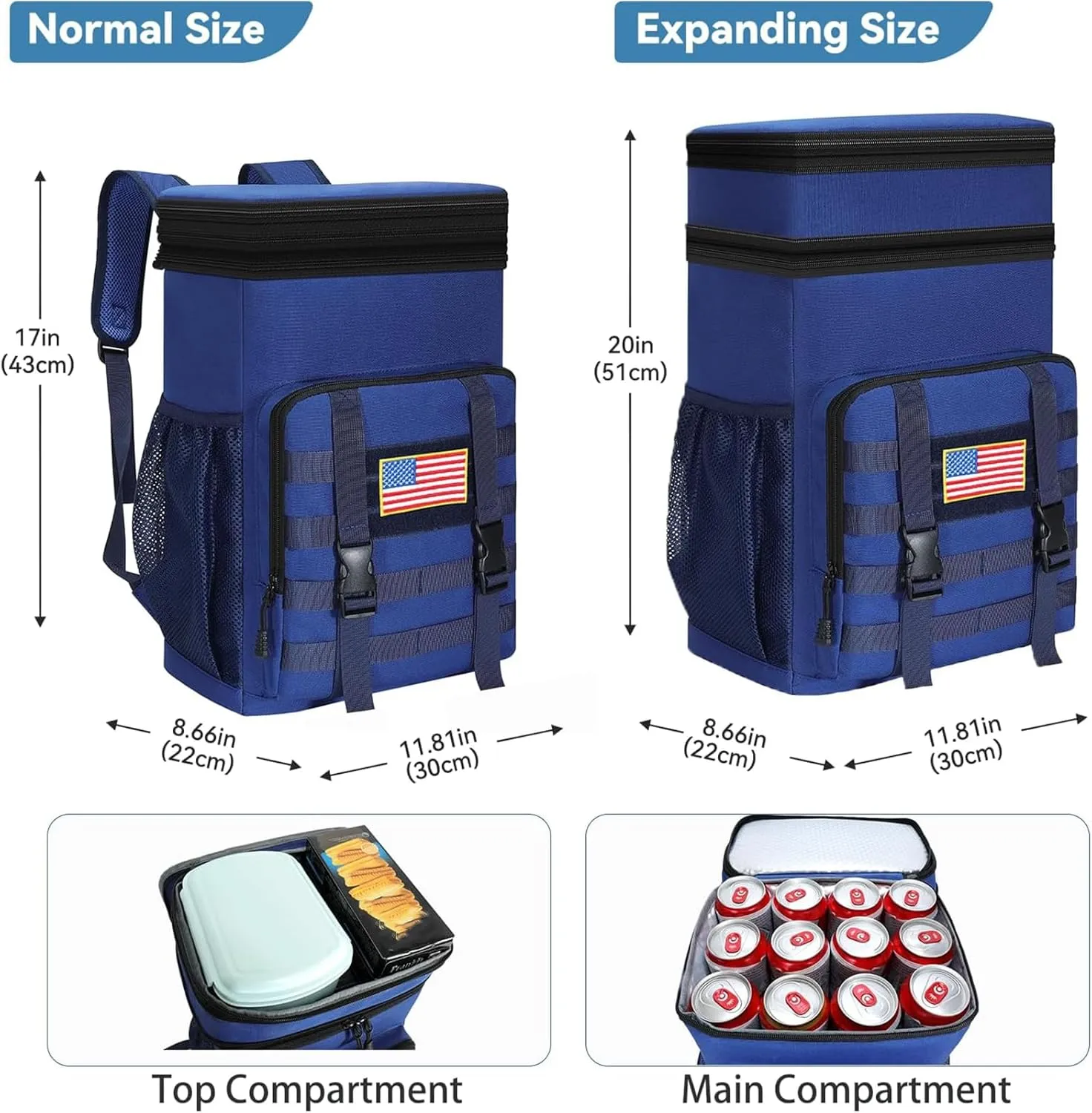 Tactical Insulated Backpack Cooler - Soft Expandable Cooler Backpack - LeakPoof Heavy Duty Lunch Backpack for Men Work Daytrip Travel