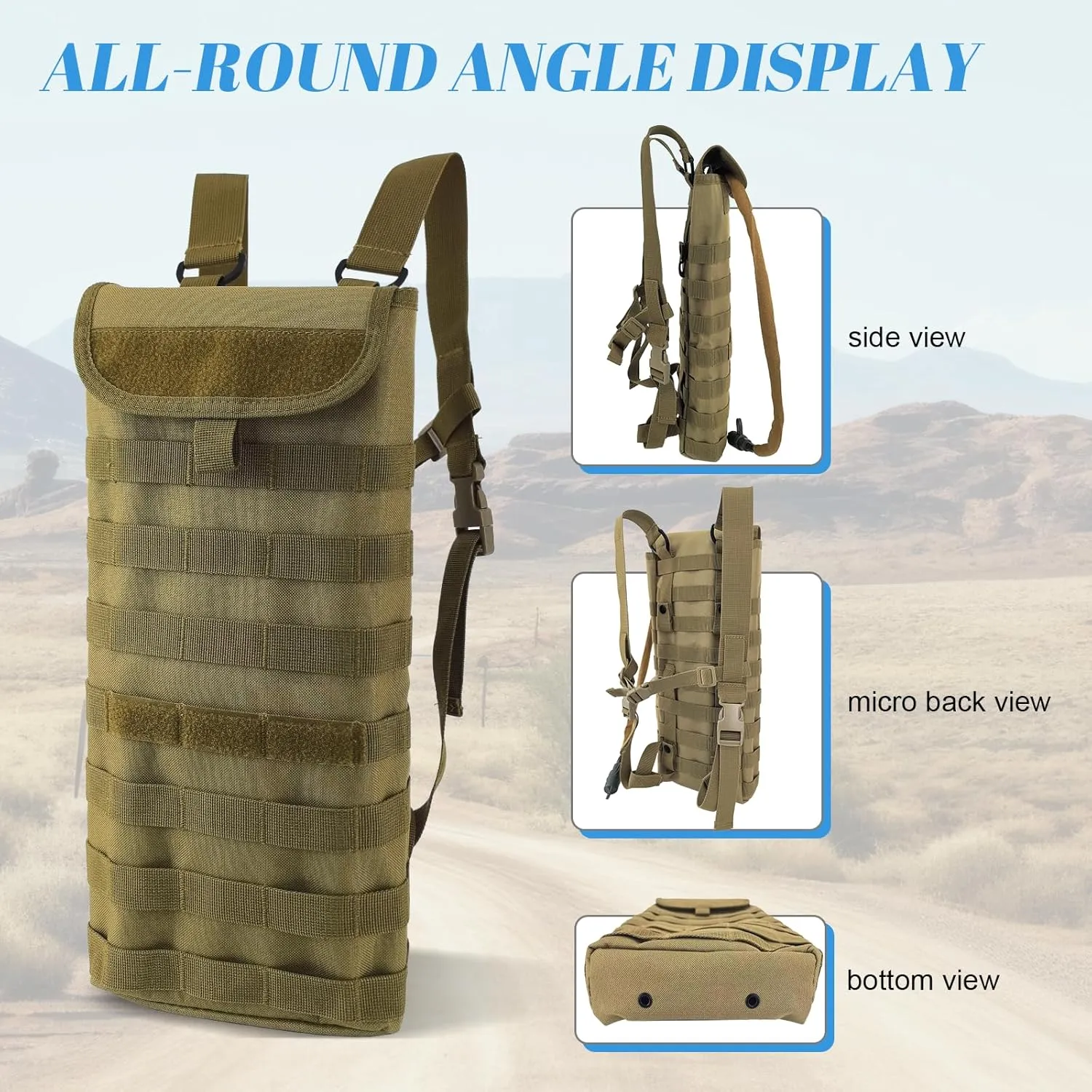 Tactical MOLLE Hydration Pack Carrier Backpack with 3L Water Bladder for Outdoor Sports, Khaki