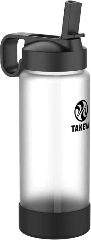 Takeya Glass Water Bottle - Durable Thermo-Shock Resistant Glass Water Bottle with Sure-Grip Safe Shell - Clear Leak-Proof Bottle with Straw Lid - Dishwasher Safe - Everyday-Use Bottle - 22 Oz, Onyx