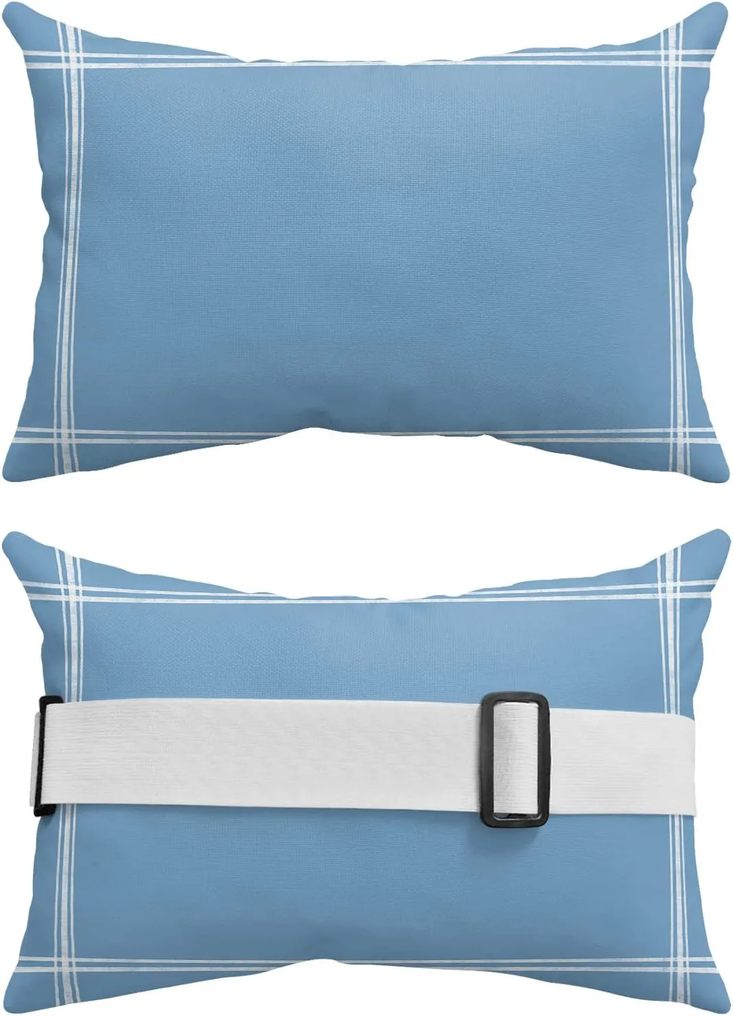 T&H XHome Outdoor Pillow for Chaise Lounge Chair, Solid Color Dusty Blue Waterproof Headrest Pillow Lumbar Pillows with Insert & Adjustable Elastic Strap for Beach, Poolside, Patio, Office (2 Pack)