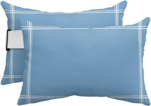 T&H XHome Outdoor Pillow for Chaise Lounge Chair, Solid Color Dusty Blue Waterproof Headrest Pillow Lumbar Pillows with Insert & Adjustable Elastic Strap for Beach, Poolside, Patio, Office (2 Pack)
