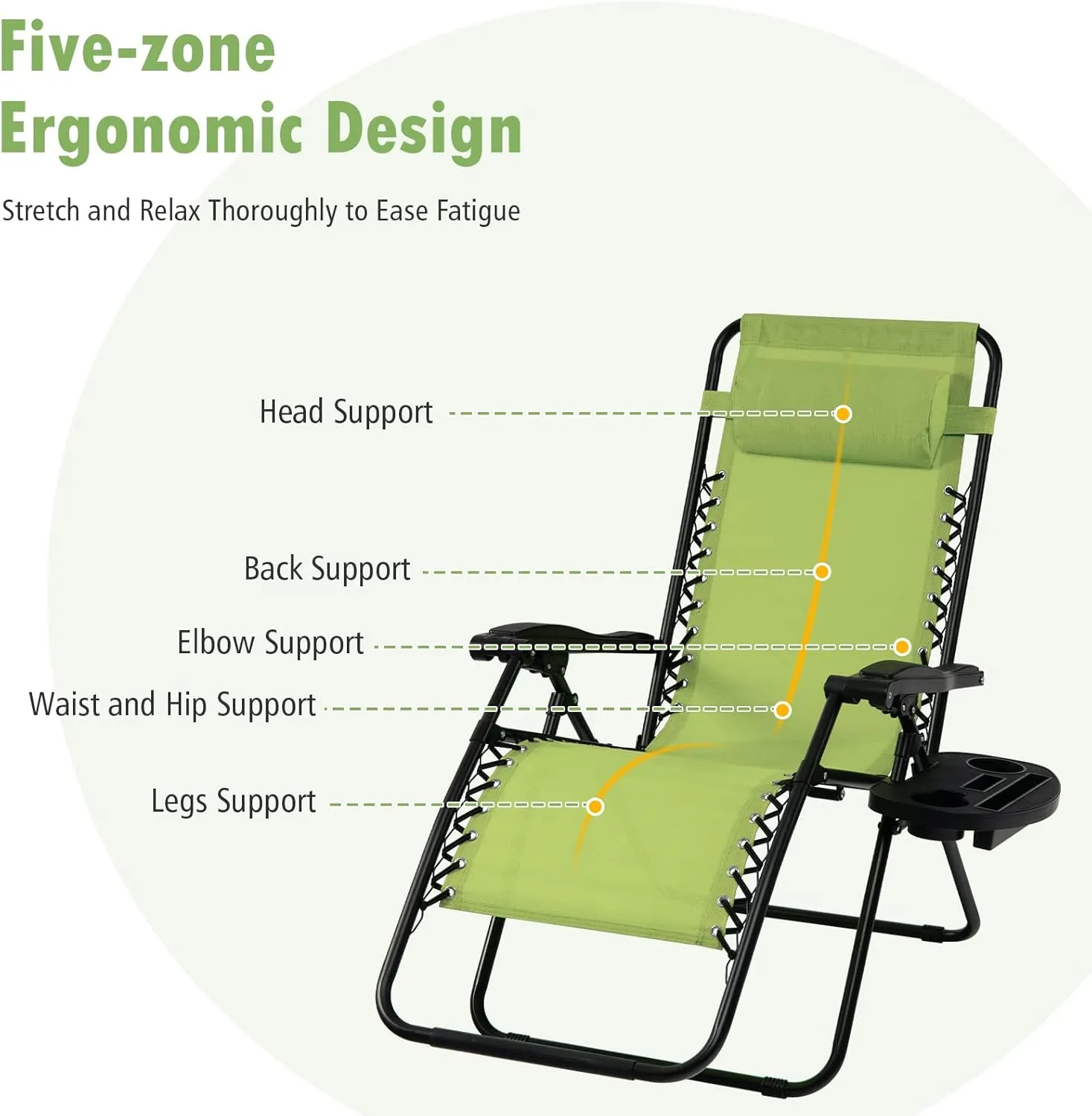 Tangkula Zero Gravity Chair, Folding Patio Lounge Chair Adjustable Outdoor Recliner with Cup Holder, Wide Armrest for Patio Garden Poolside Outdoor Yard Beach, Support 350 lbs (1, Green)