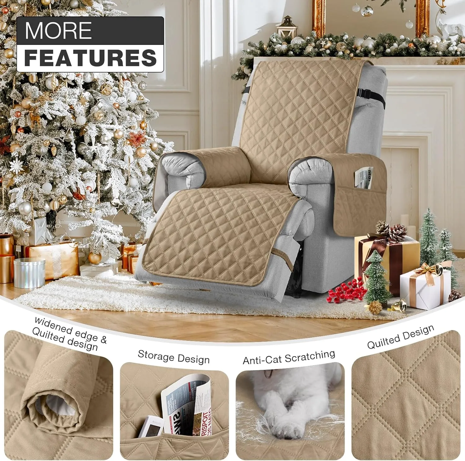 TAOCOCO Non-Slip Recliner Chair Cover Sofa Slipcover, Pet Cover for Large Recliner with Elastic Straps, Washable Chair Seat Cover Recliner Chair Furniture Protector (28'' Oversized, Camel)
