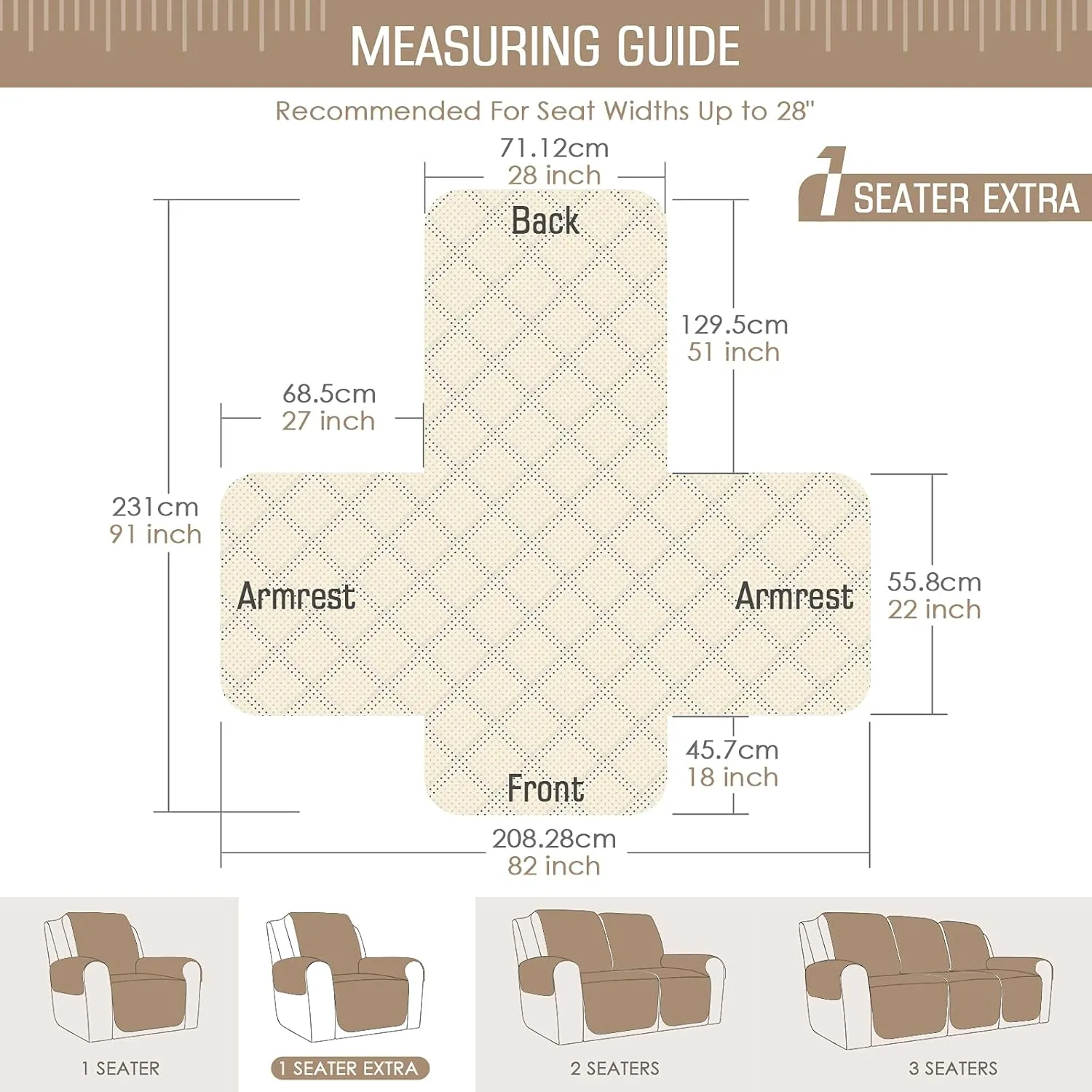 TAOCOCO Non-Slip Recliner Chair Cover Sofa Slipcover, Pet Cover for Large Recliner with Elastic Straps, Washable Chair Seat Cover Recliner Chair Furniture Protector (28'' Oversized, Camel)