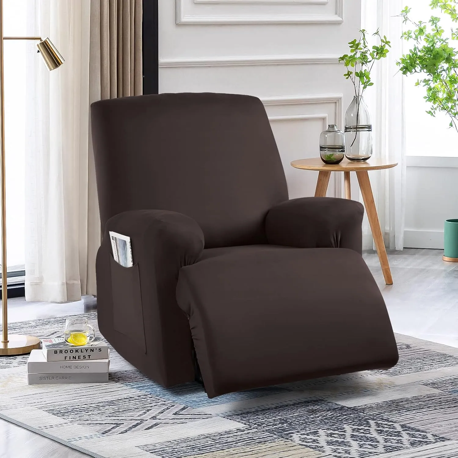TAOCOCO Recliner Chair Covers Stretch Polyester Fabric 3-Piece for Large Recliners, Soft, Breathable and Skin-Friendly Furniture Protector - Fits Most Recliner Sizes (Coffee)