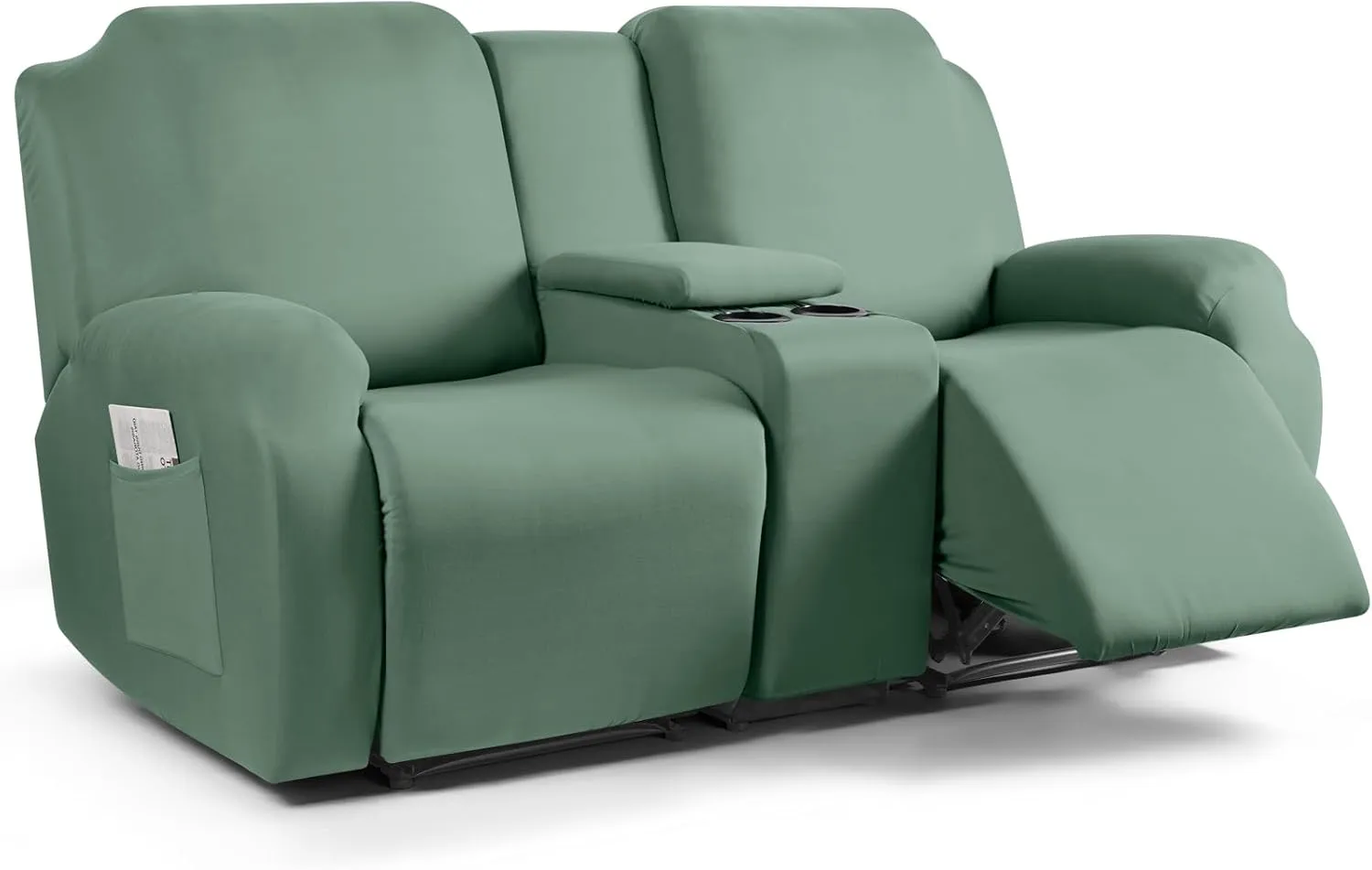 TAOCOCO Reclining Loveseat with Middle Console Slipcover, 4 Piece Polyester Fabric Stretch Loveseat Recliner Sofa Covers, Soft Washable Furniture Protector (Bean Green, 2 Seater with Console Cover)