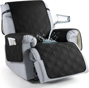 TAOCOCO Waterproof Recliner Chair Covers 30 Inch Wide, Oversized Recliner Covers for Recliner Chair with Pocket, Recliner Slipcovers with Straps Furniture Protector for Kids Pets (30'', Black)