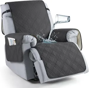 TAOCOCO Waterproof Recliner Chair Covers 30 Inch Wide, Oversized Recliner Covers for Recliner Chair with Pocket, Recliner Slipcovers with Straps Furniture Protector for Kids Pets (30'', Charcoal Gray)
