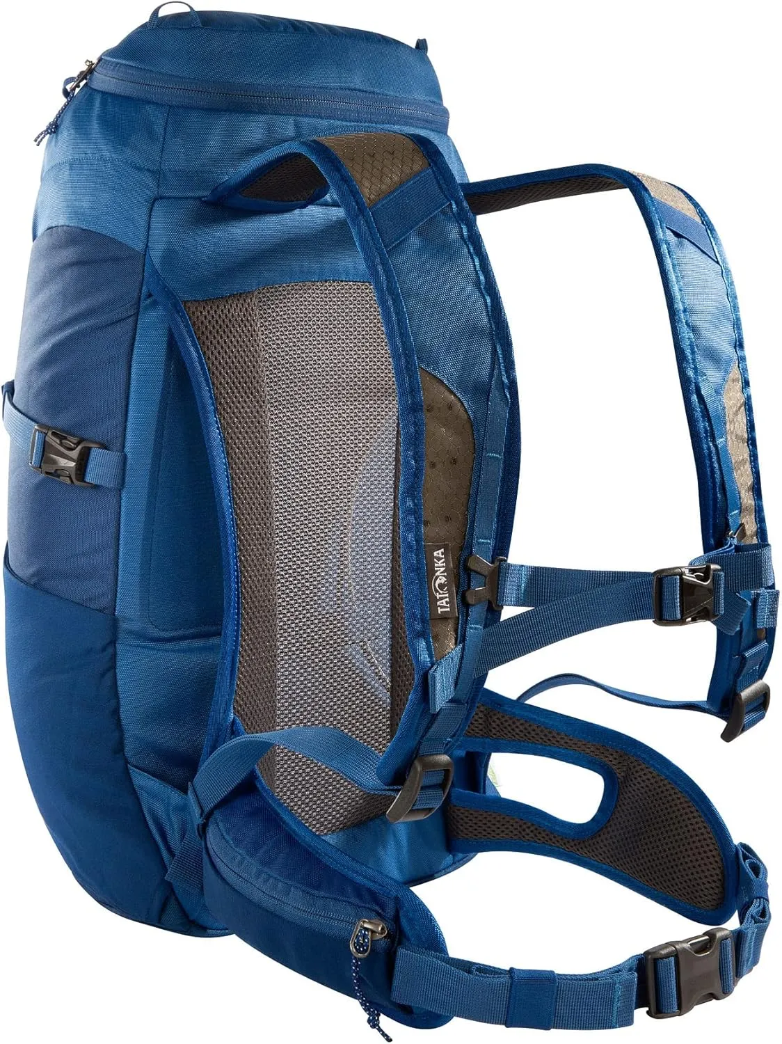 Tatonka Hiking Backpack with Ventilated Back System, Hip Belt with Zip Pocket and rain Cover, Blue/Darker Blue, 22 litres