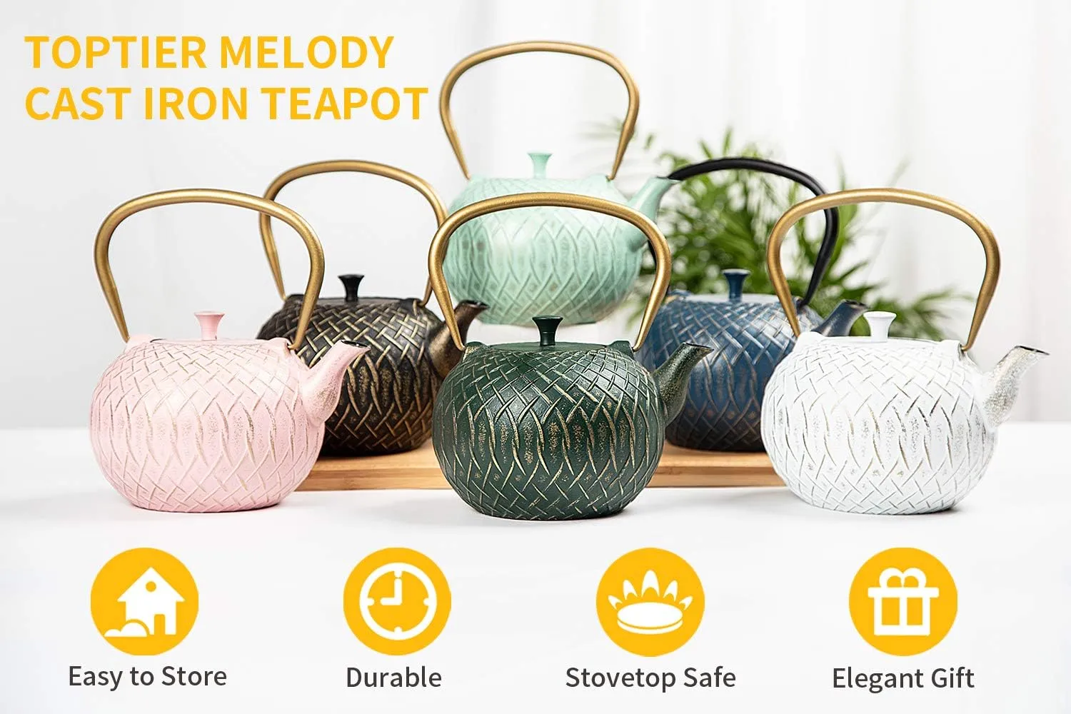 Tea Kettle, Toptier Japanese Tetsubin Cast Iron Teapot with Infuser for Loose Tea, Teapot Stovetop Safe, 34 Ounce (1000 ml), Black Melody