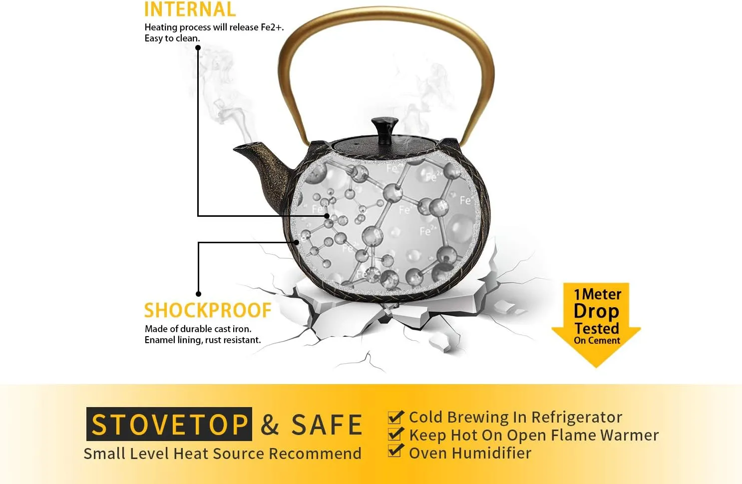 Tea Kettle, Toptier Japanese Tetsubin Cast Iron Teapot with Infuser for Loose Tea, Teapot Stovetop Safe, 34 Ounce (1000 ml), Black Melody