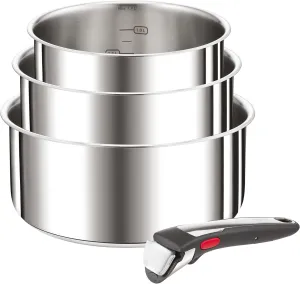Tefal Ingenio Preference On 4-Piece Casserole Set, 16, 18 and 20 cm, Saucepan Set, Removable Handle, Pot Set, Induction Stackable, Space-Saving, Easy to Use and Clean, Stainless Steel, L898S3