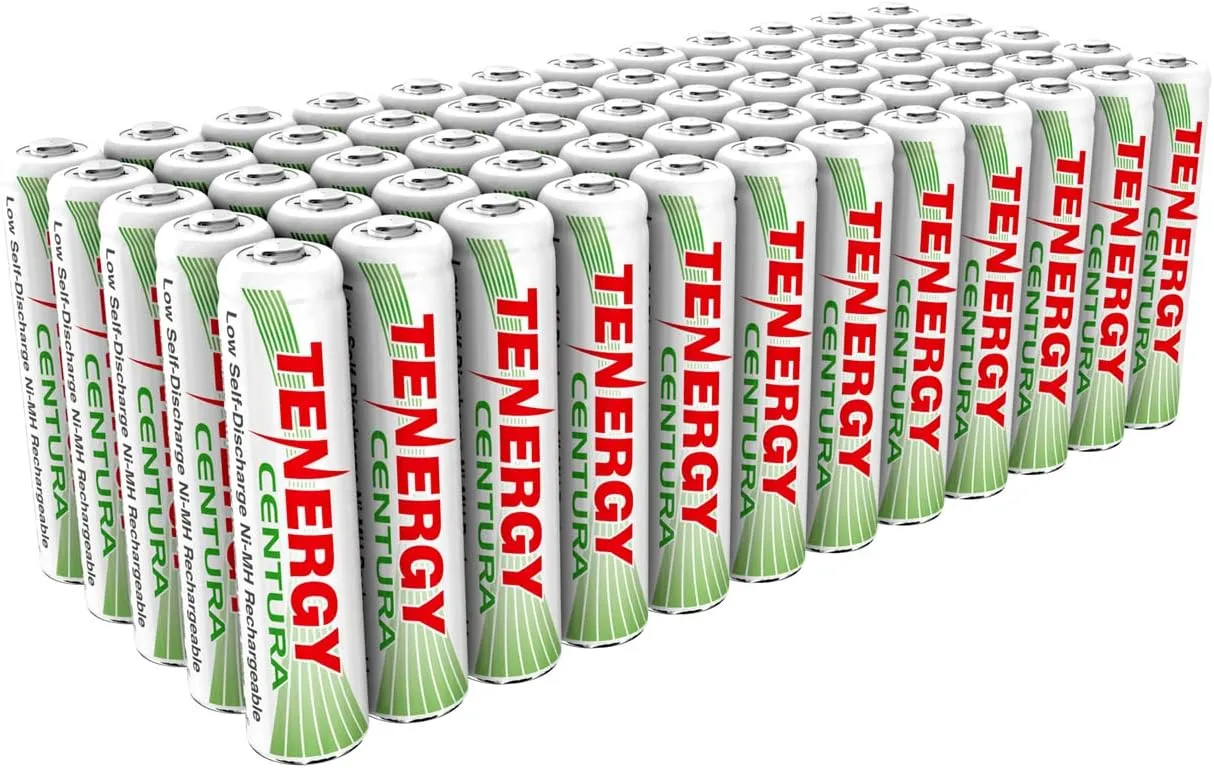 Tenergy Centura AAA NIMH Rechargeable Battery, 800mAh Low Self-Discharge Triple A Battery, 60 Pack