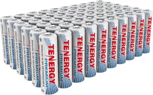 Tenergy Premium Rechargeable AA Batteries, High Capacity 2500mAh NiMH AA Battery, AA Cell Battery, 60 Pack