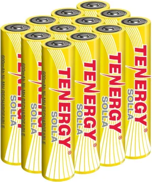 Tenergy Solla AAA Rechargeable NiMH Battery, 600mAh Solar Batteries for Outdoor Solar Lights, Outdoor Patio Lights, Anti-Leak, Outdoor Durability, 5  Years Performance, 12 Pack, UL Certified