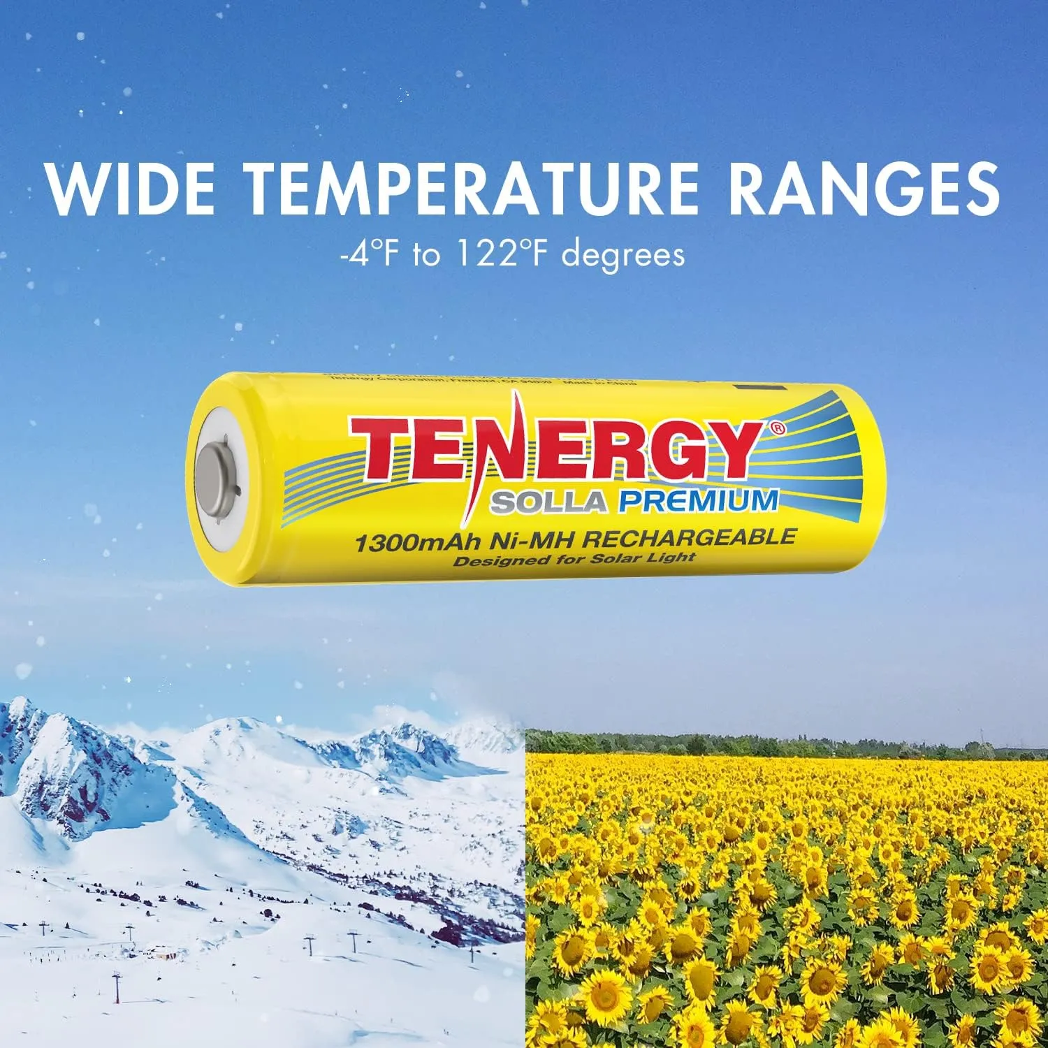 Tenergy Solla Premium Rechargeable NiMH AA Battery, 1300mAh Solar Batteries for Solar Garden Lights, Anti-Leak, Outdoor Durability, 5  Years Performance, UL Certified, Pre-Charged 20 Pack