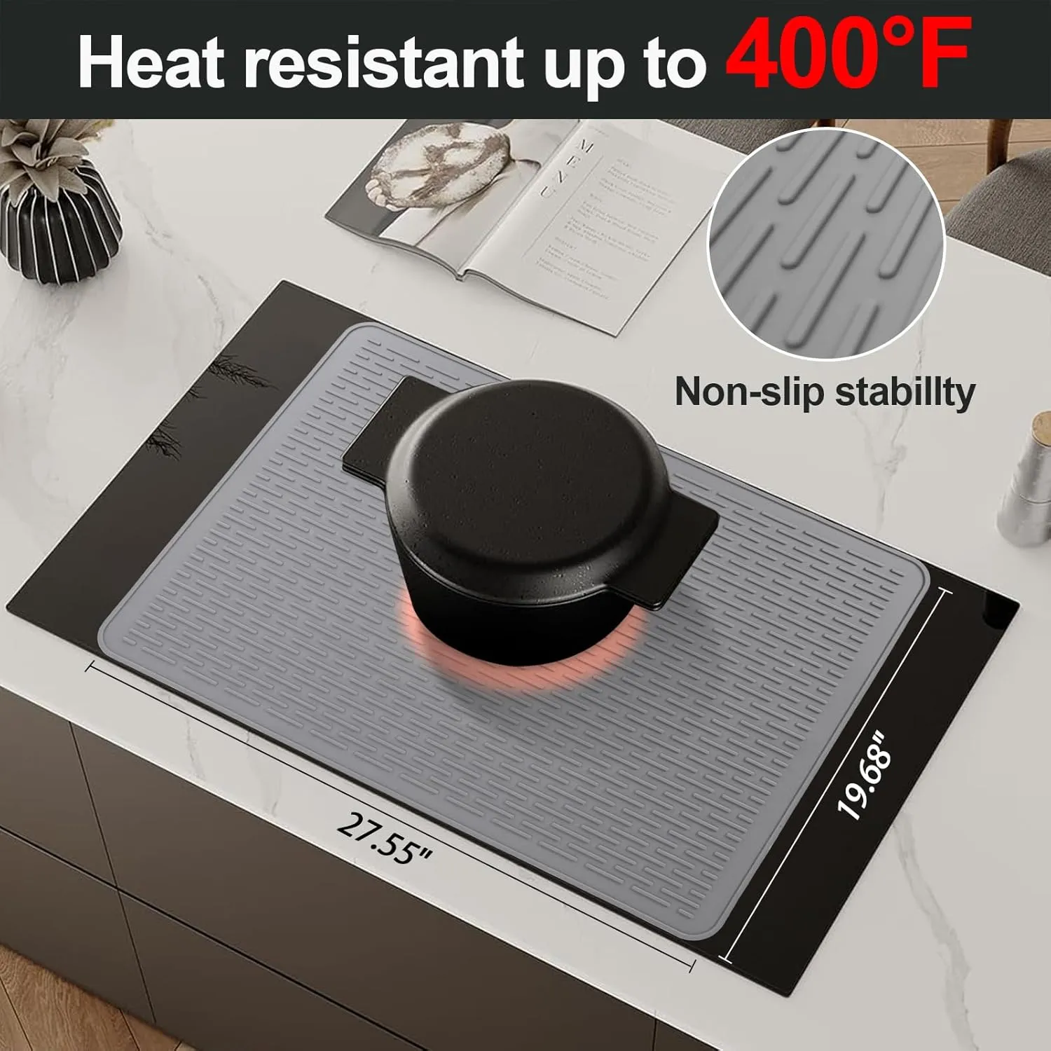 Thermochromic Stove Top Cover for Electric Stove - Silicone Stove Mat for Glass Top, Glass Cooktop Protector, Range Covers for Electric Stove (Gray-Pink,Temperature-changing)
