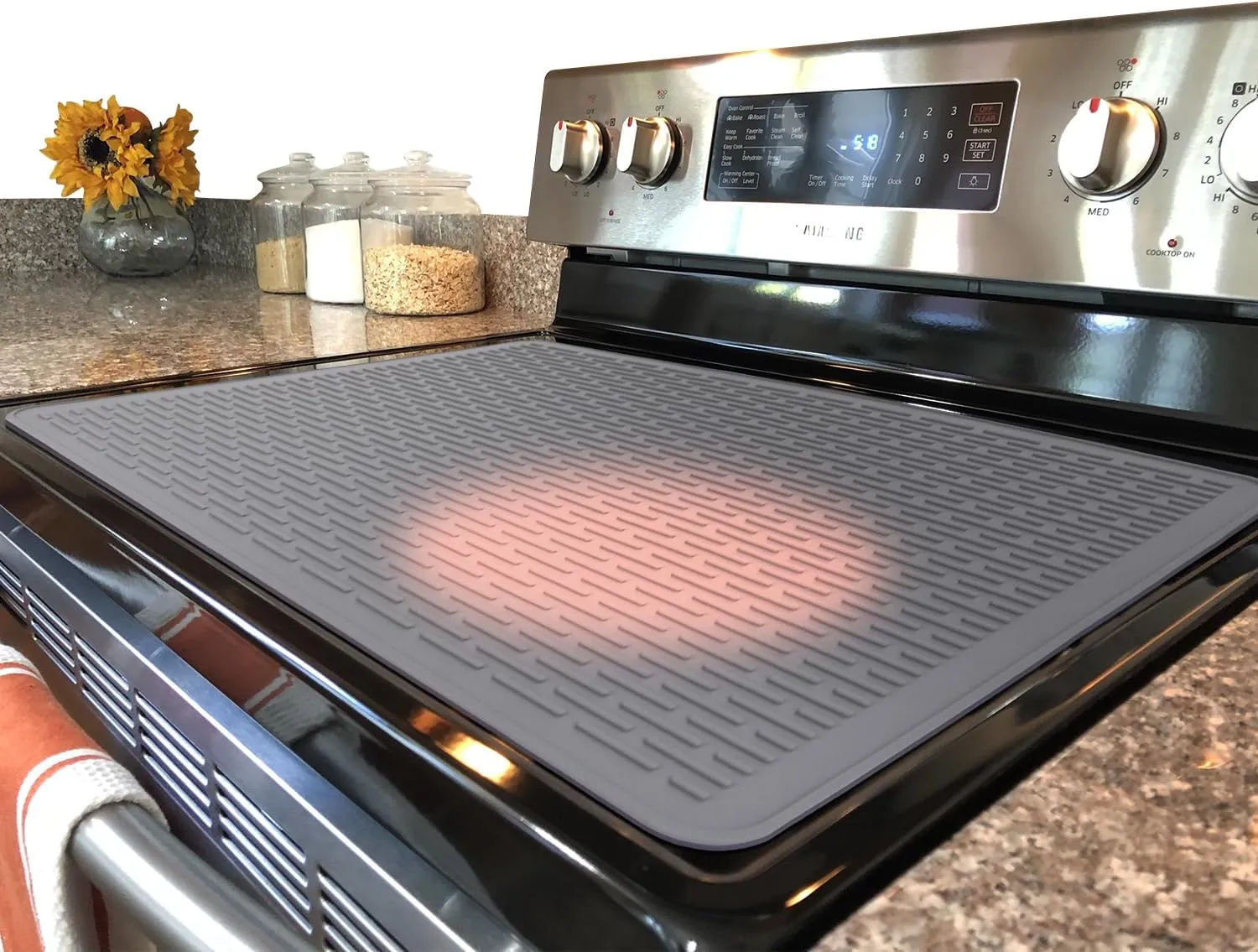Thermochromic Stove Top Cover for Electric Stove - Silicone Stove Mat for Glass Top, Glass Cooktop Protector, Range Covers for Electric Stove (Gray-Pink,Temperature-changing)