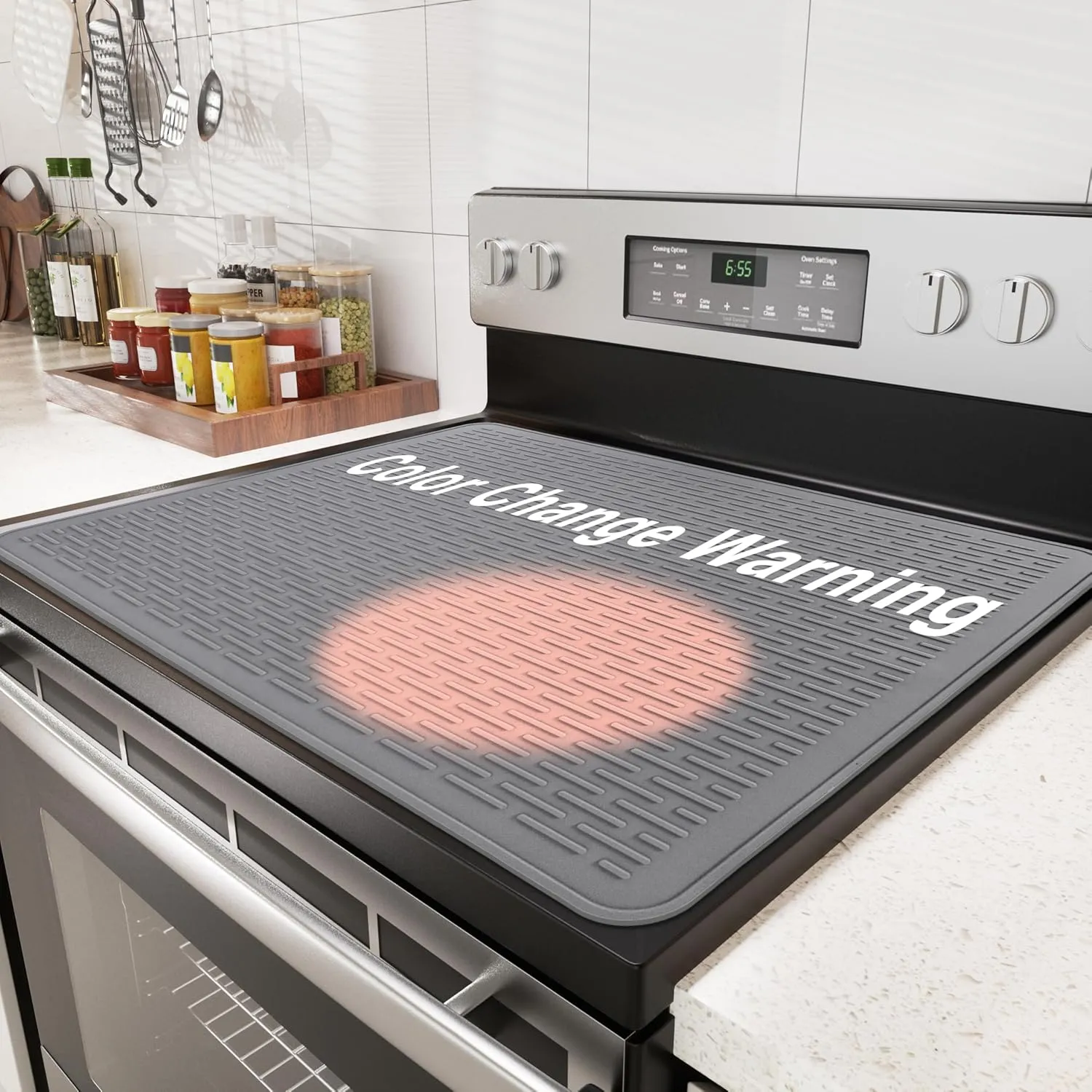 Thermochromic Stove Top Cover for Electric Stove - Silicone Stove Mat for Glass Top, Glass Cooktop Protector, Range Covers for Electric Stove (Gray-Pink,Temperature-changing)