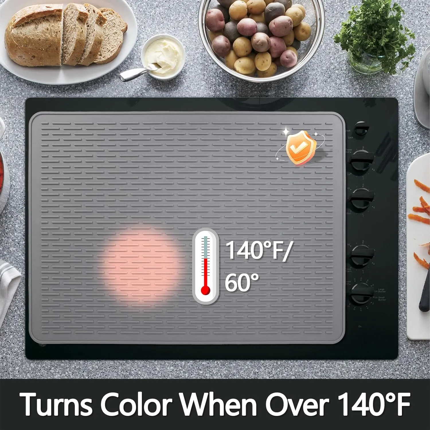 Thermochromic Stove Top Cover for Electric Stove - Silicone Stove Mat for Glass Top, Glass Cooktop Protector, Range Covers for Electric Stove (Gray-Pink,Temperature-changing)