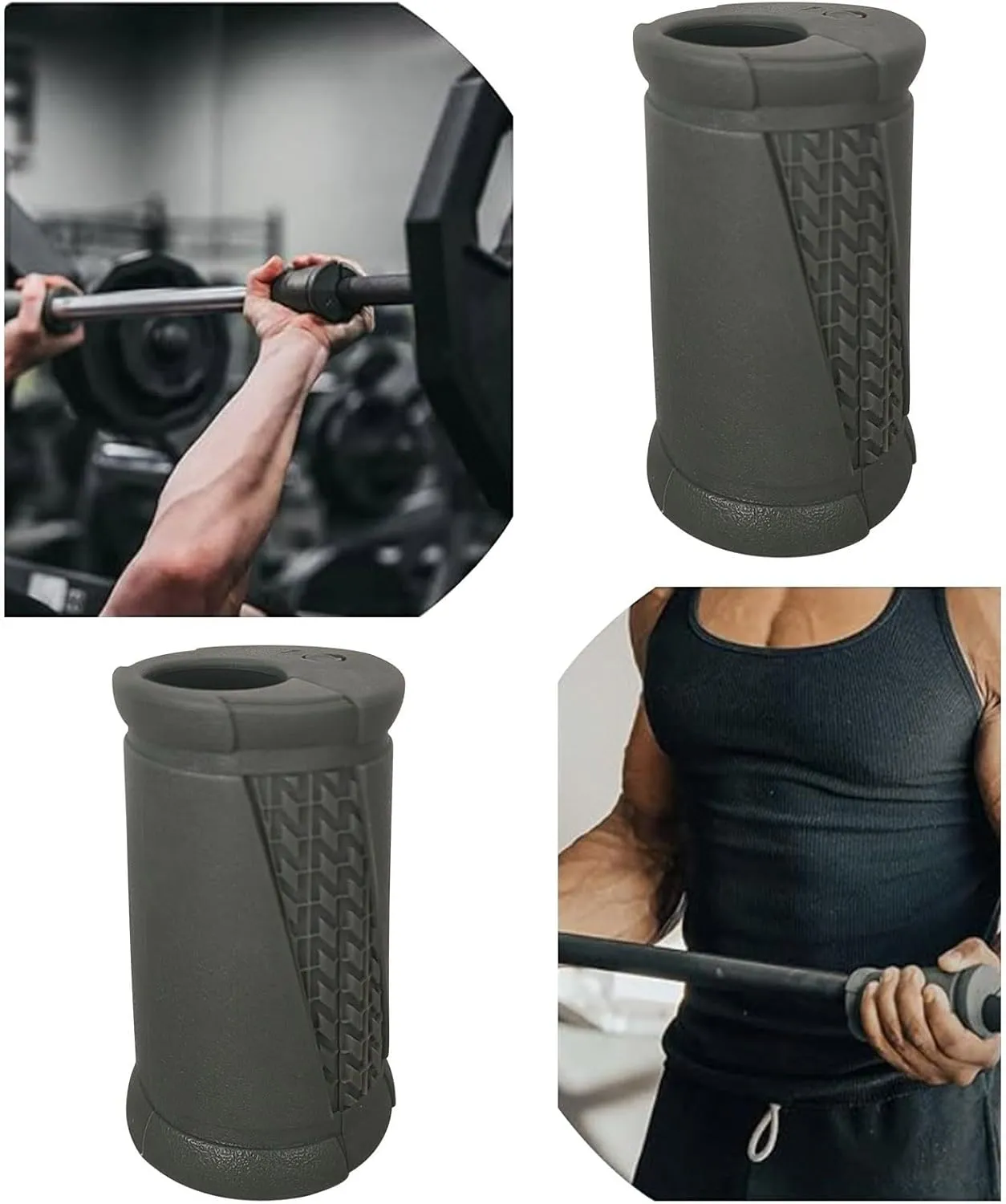 Thick Bar Dumbbell Grips Non Slip High Density Silicone Rubber Barbell Grips & Bar Grips for Weightlifting Muscle Building Cable Attachments Harnesses for Climbing (Dark Gray, One Size)