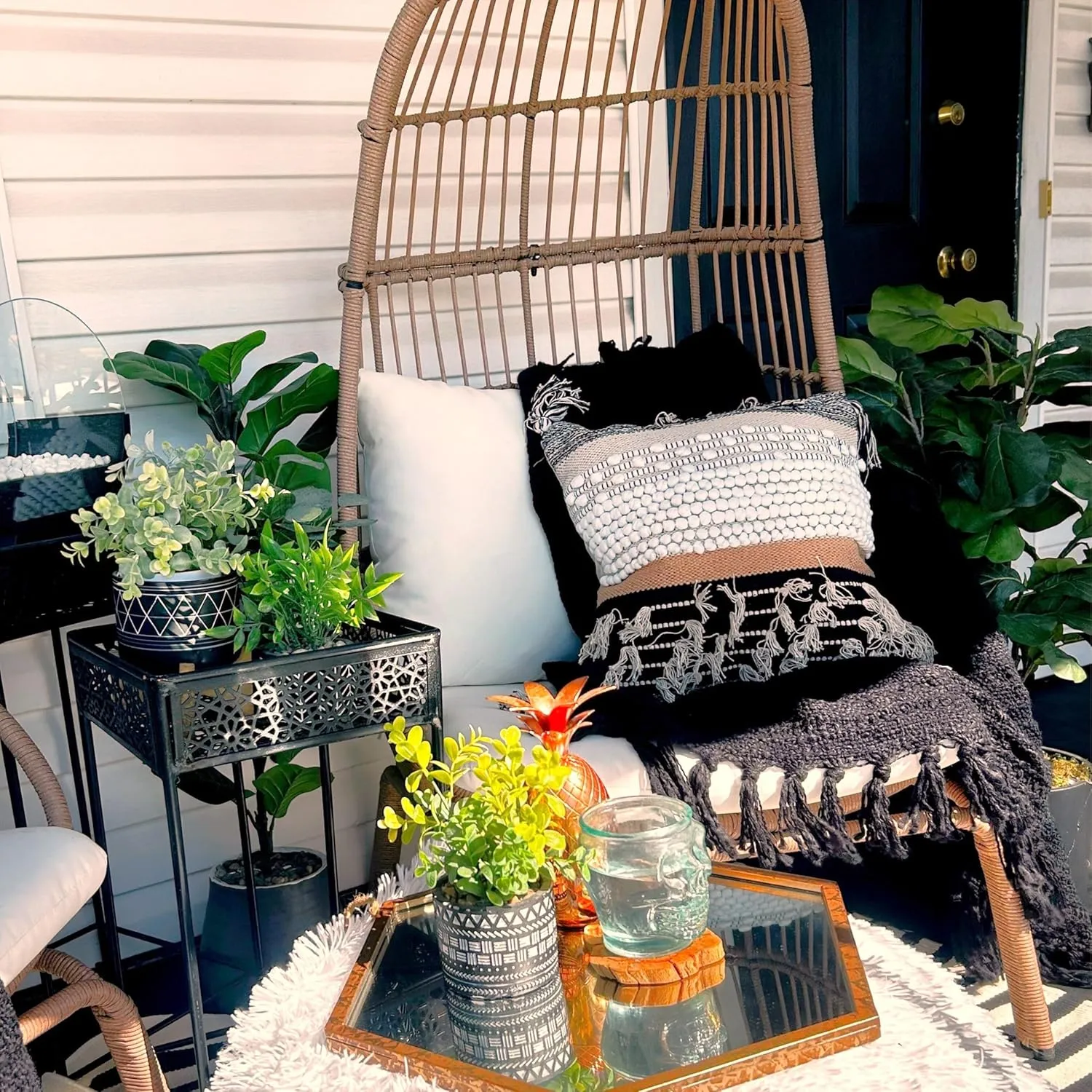 Throw Boho Pillow Cover, 18”x18” Bohemian Moroccan Rustic Decorative Pillows with Tufted Accents, Plush Handwoven Cotton, Textured Woven Neutral Farmhouse Scandinavian Home Decor
