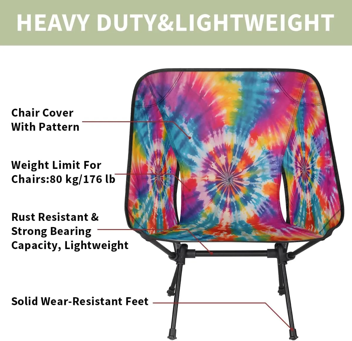 Tie Dye Style Folding Camping Chair Lightweight Camping Chairs for Adults Portable Outdoor Camp Chair Supports 176 Lbs