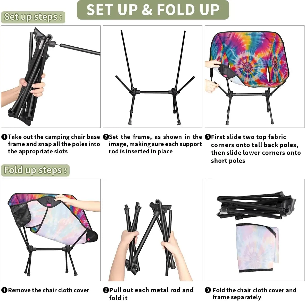 Tie Dye Style Folding Camping Chair Lightweight Camping Chairs for Adults Portable Outdoor Camp Chair Supports 176 Lbs