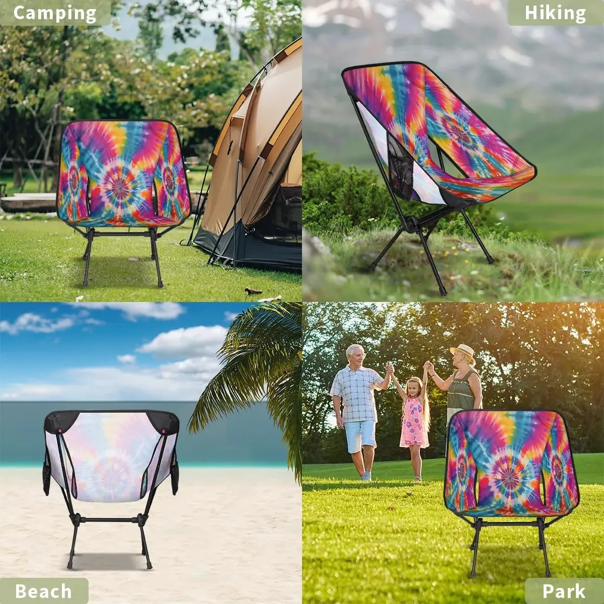 Tie Dye Style Folding Camping Chair Lightweight Camping Chairs for Adults Portable Outdoor Camp Chair Supports 176 Lbs