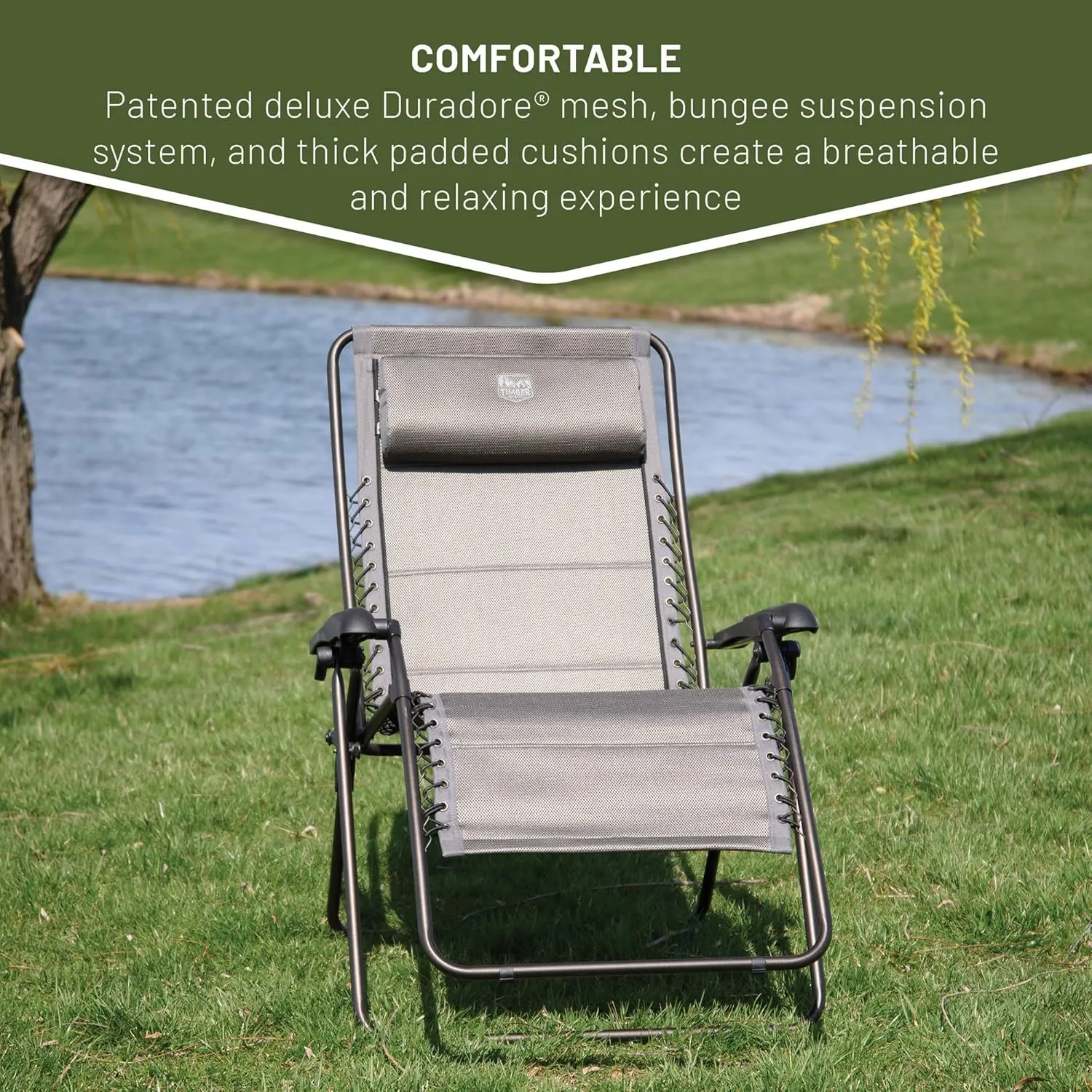 Timber Ridge Balsam Deluxe Zero Gravity Lounger Oversize Outdoor Recliner Chair, Grey
