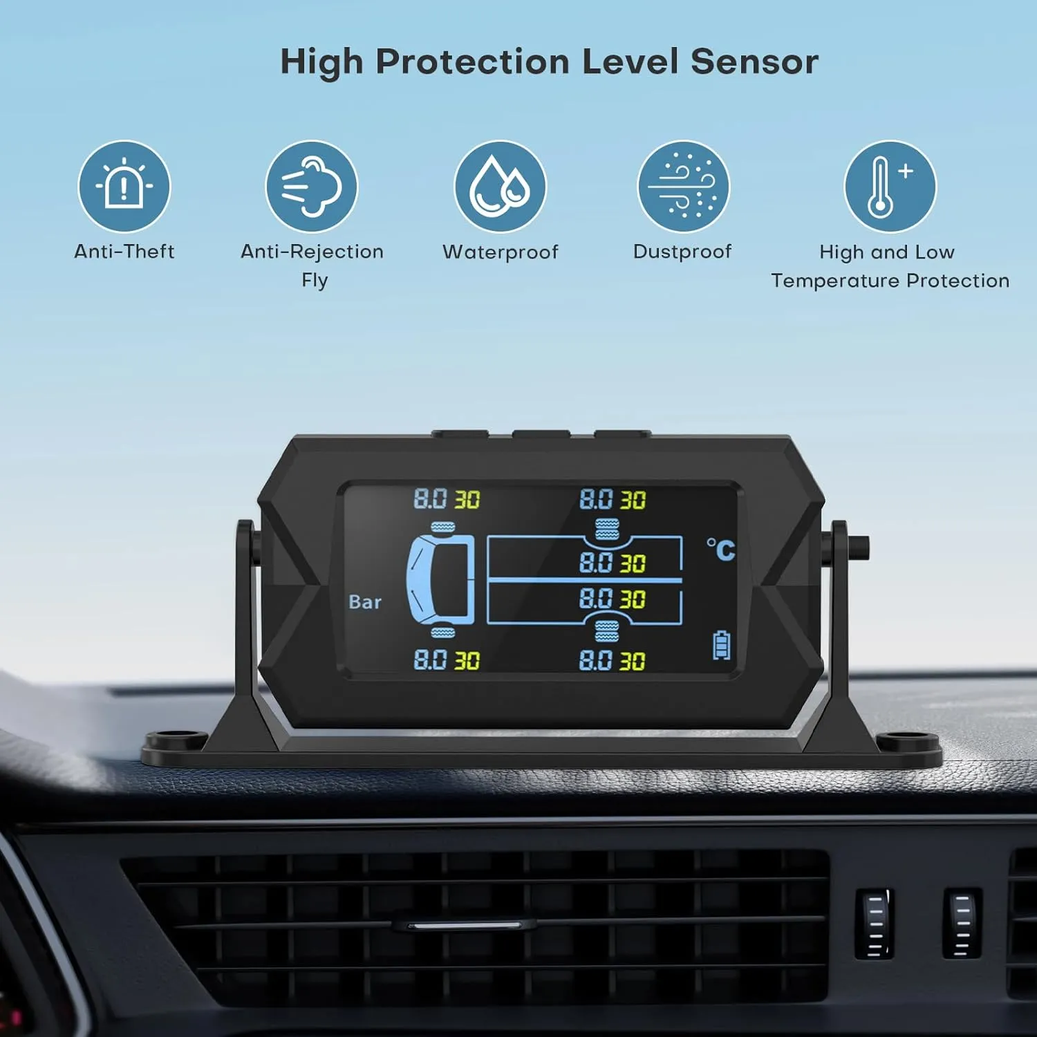 Tire Pressure Monitoring System, 7.84” Cordless Solar Charging RV TPMS with 6 Sensors,for RV Travel Trailer Fifth Wheel Motorhome, Real-time Monitoring Pressure & Temperature (0~214 PSI)