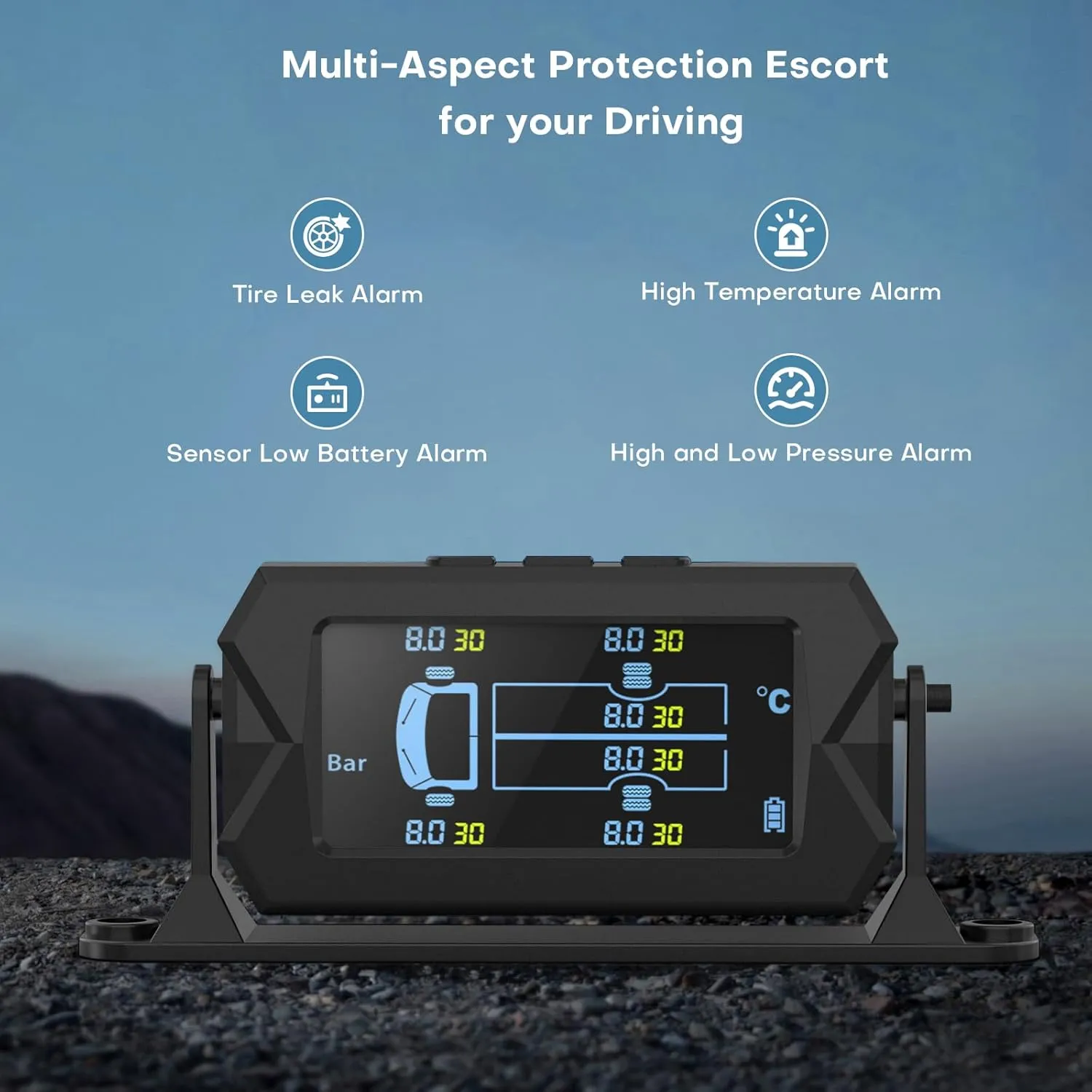 Tire Pressure Monitoring System, 7.84” Cordless Solar Charging RV TPMS with 6 Sensors,for RV Travel Trailer Fifth Wheel Motorhome, Real-time Monitoring Pressure & Temperature (0~214 PSI)