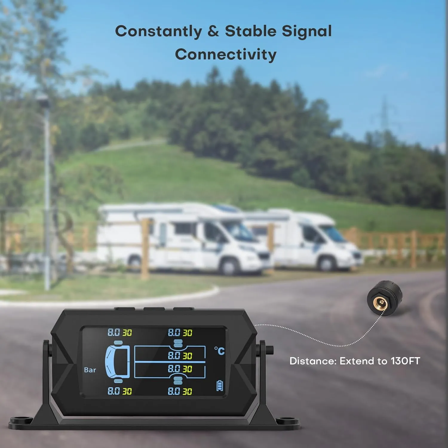 Tire Pressure Monitoring System, 7.84” Cordless Solar Charging RV TPMS with 6 Sensors,for RV Travel Trailer Fifth Wheel Motorhome, Real-time Monitoring Pressure & Temperature (0~214 PSI)
