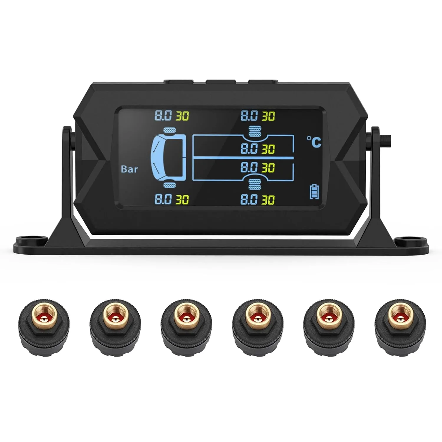 Tire Pressure Monitoring System, 7.84” Cordless Solar Charging RV TPMS with 6 Sensors,for RV Travel Trailer Fifth Wheel Motorhome, Real-time Monitoring Pressure & Temperature (0~214 PSI)