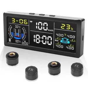 Tire Pressure Monitoring System (TPMS) for RV/Trailer with Real-Time Alerts & 9-in-1 Multi-Function Display - Essential Camper Accessories for RV Owners & Travelers