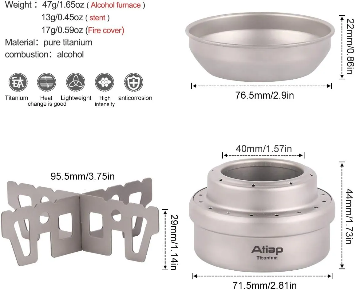 Titanium Alcohol Stove, Camping Stove with Cross Stand and Carry Bag for Outdoor Camping Hiking