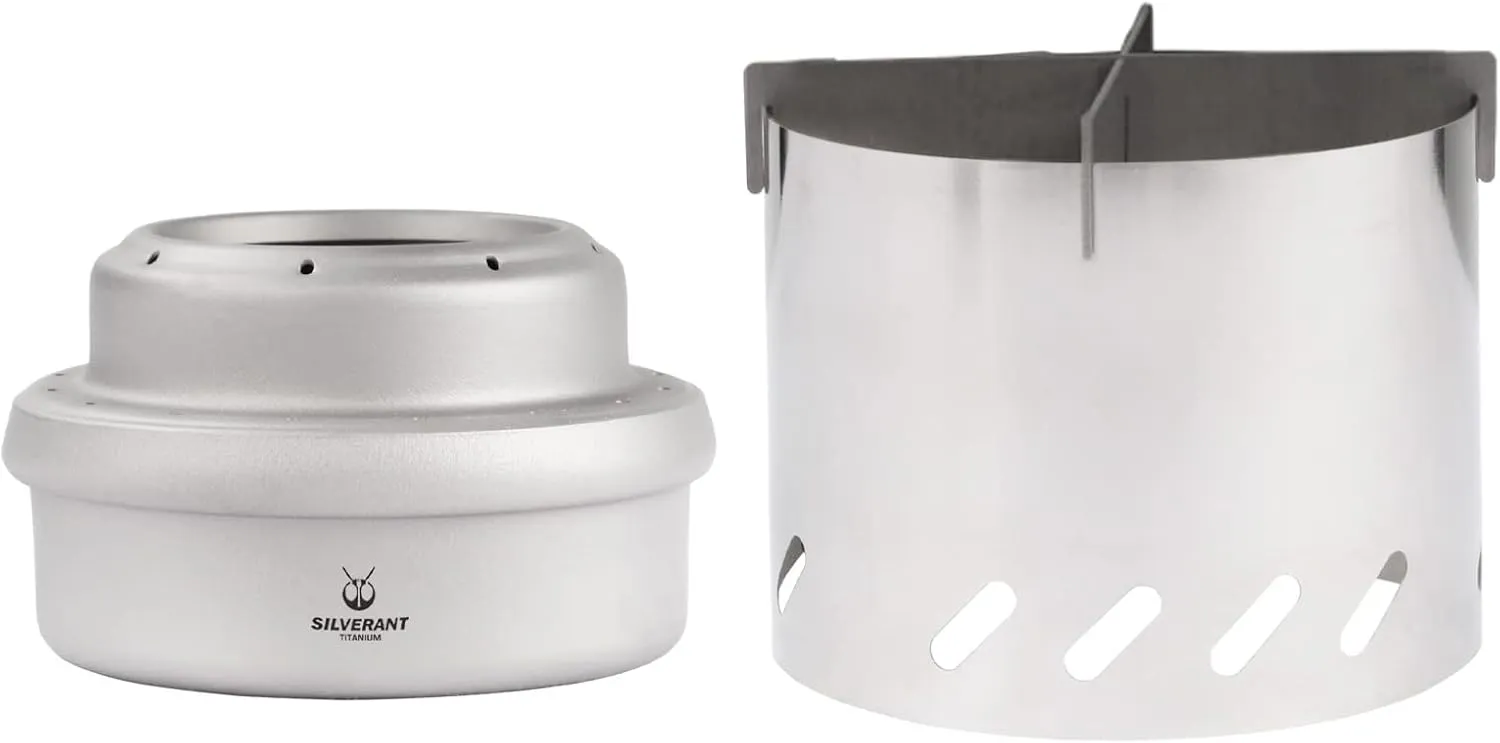 Titanium Ultralight Alcohol Multifuel Stove With Windshield & Cross Stand - For Camping, Backpacking, & Hiking With Drawstring Case (Alcohol Stove with Wind Shield)