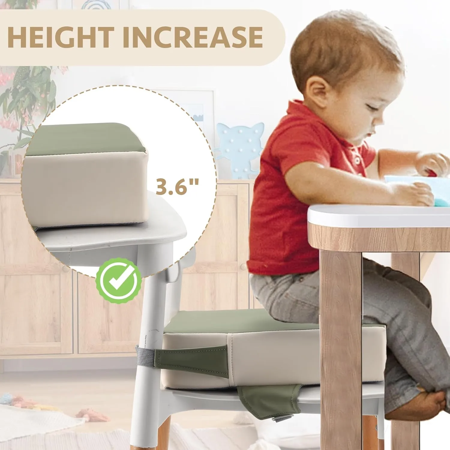 Toddler Booster Seat for Dining Table (PU Material),Portable Kids Booster Seat with Safety Buckles, High Cushion for Travel with Non-Slip Bottom
