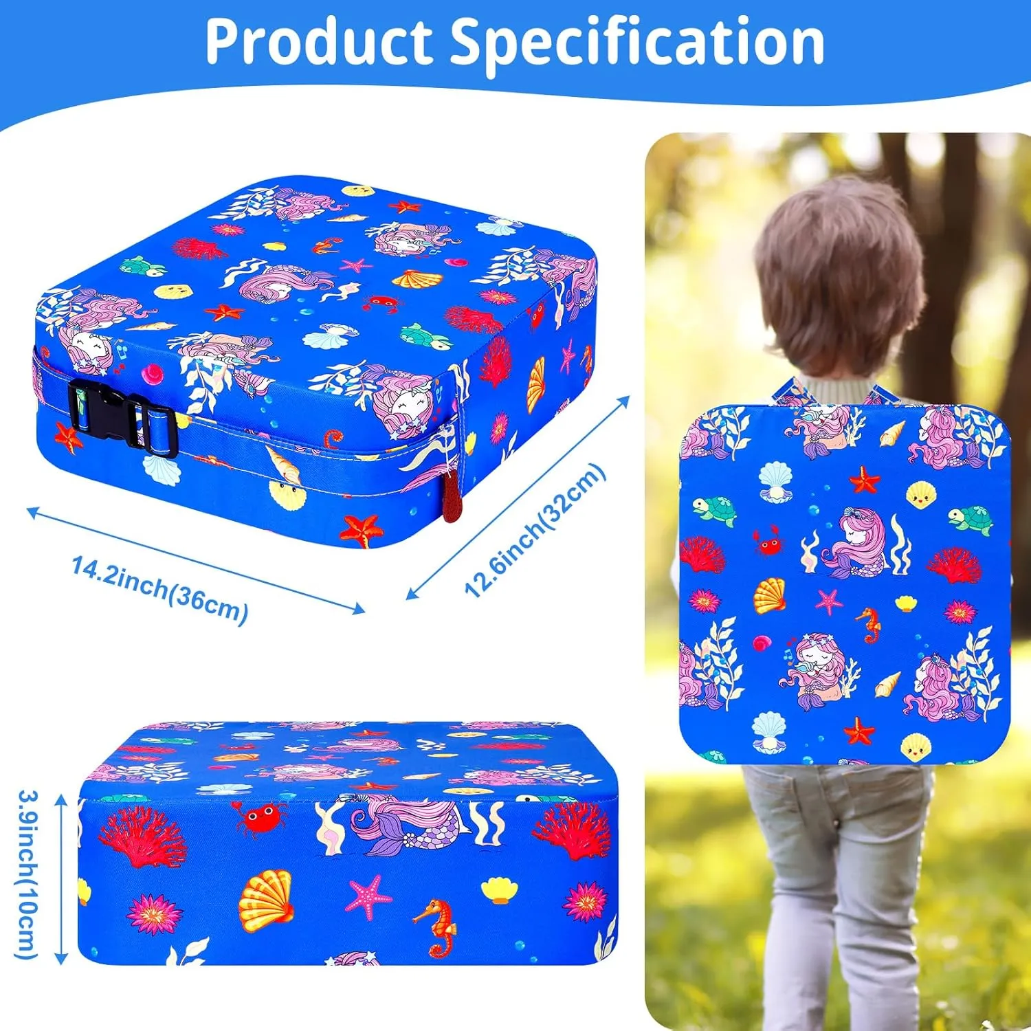 Toddler Booster Seat for Kitchen Chair, Non-Slip Kids Dining Table Booster Seat with Adjustable Safer Straps, Portable Baby Eating Travel Camping Increasing Cushion