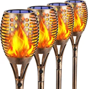 TomCare Solar Lights Upgraded, 43" Higher & Larger Waterproof Flickering Flames 96 LED Torches Lights Outdoor Solar Landscape Decoration Lighting Auto On/Off Pathway Lights for Garden Patio,Bronze (4)