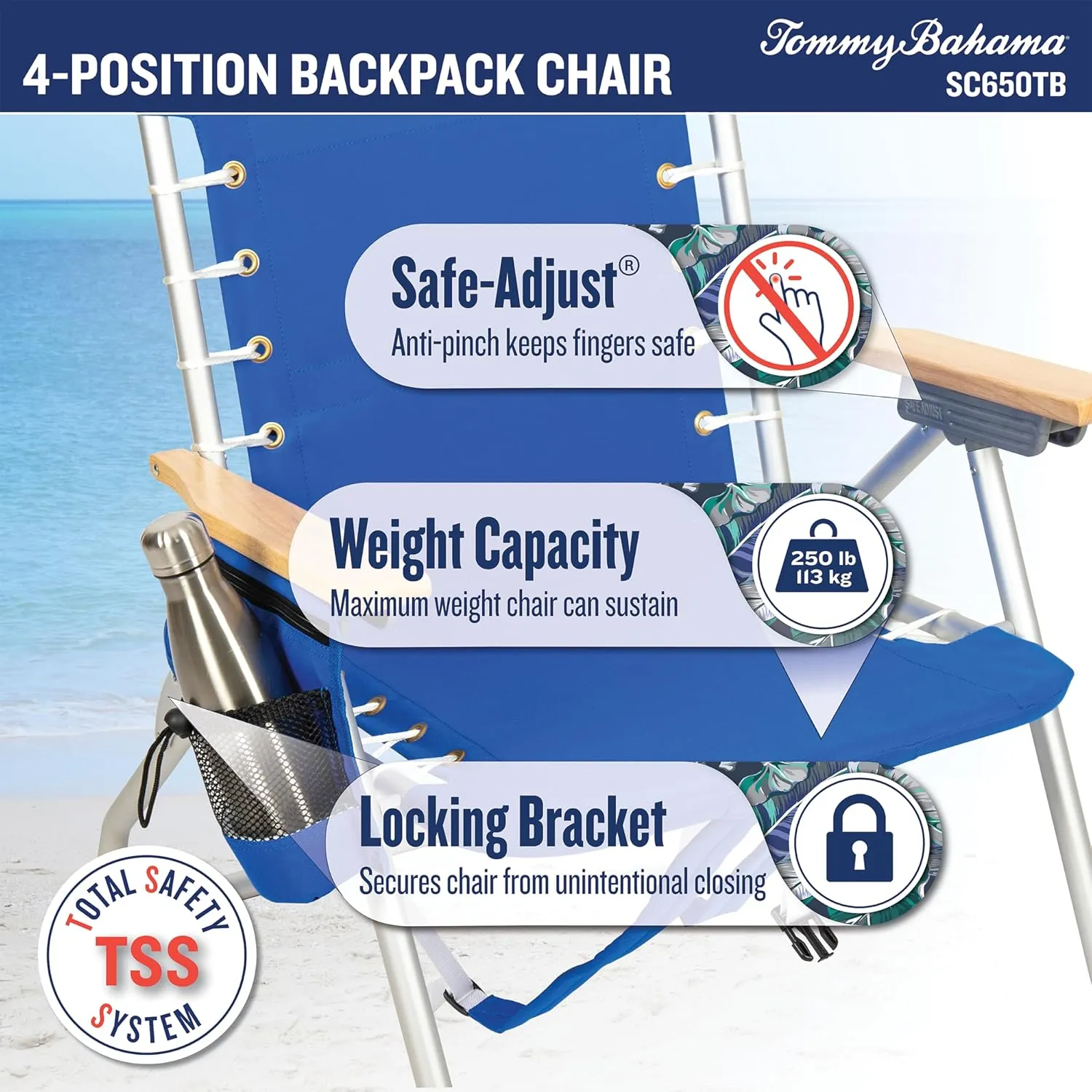 Tommy Bahama 2-Pack Hi-Boy 17" Seat Height 4-Position Lace-Up Suspension Folding Backpack Beach Chair