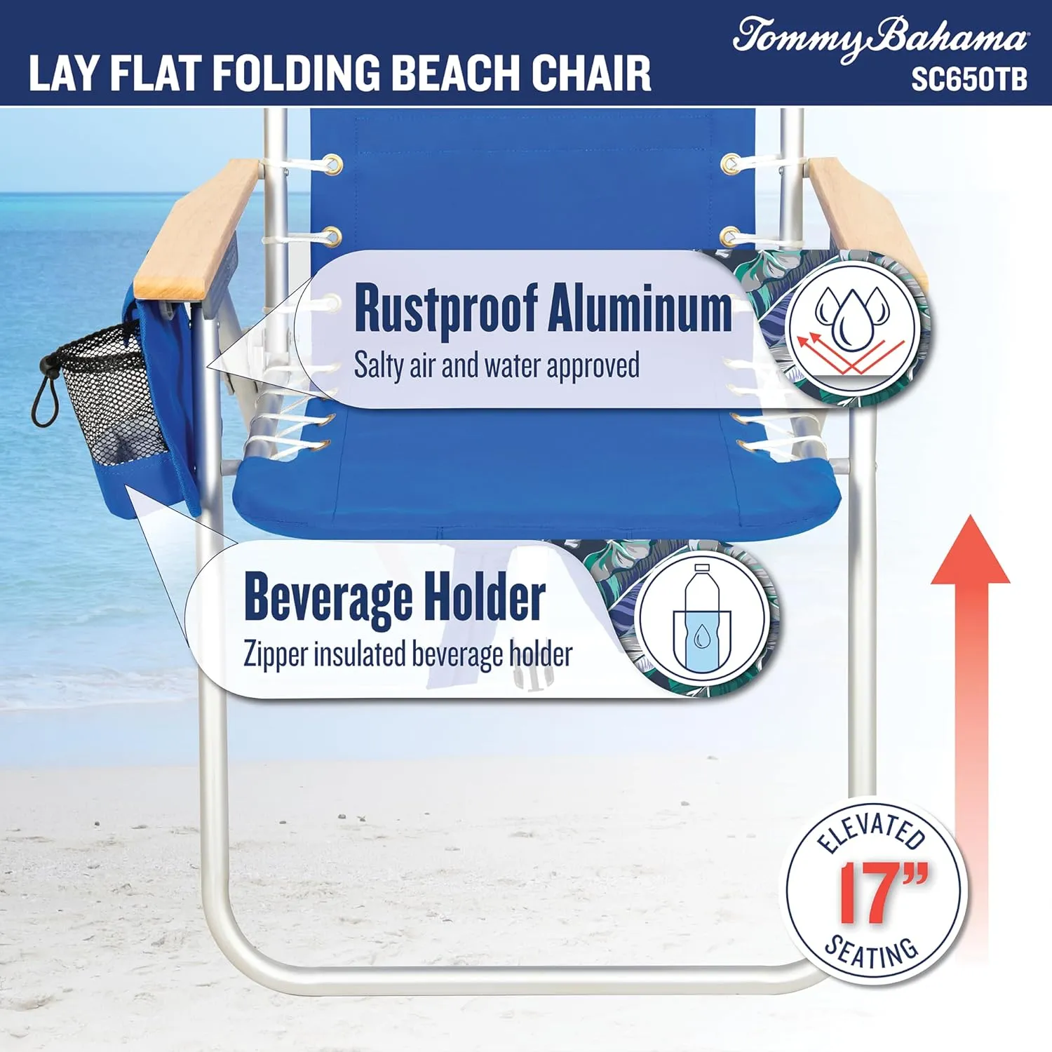 Tommy Bahama 2-Pack Hi-Boy 17" Seat Height 4-Position Lace-Up Suspension Folding Backpack Beach Chair
