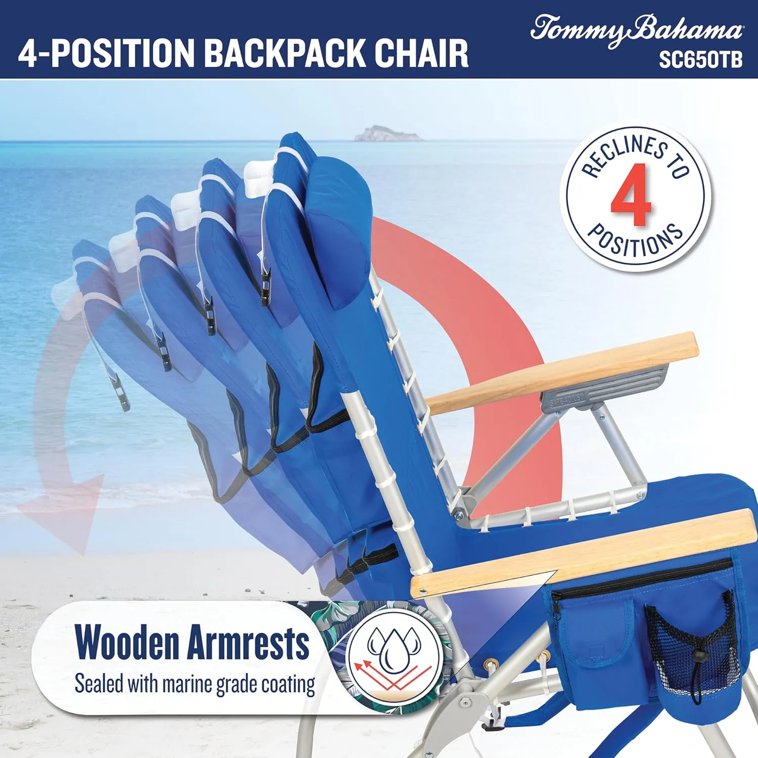 Tommy Bahama 2-Pack Hi-Boy 17" Seat Height 4-Position Lace-Up Suspension Folding Backpack Beach Chair
