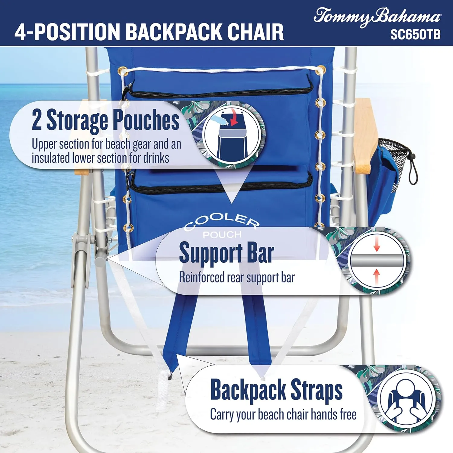 Tommy Bahama 2-Pack Hi-Boy 17" Seat Height 4-Position Lace-Up Suspension Folding Backpack Beach Chair