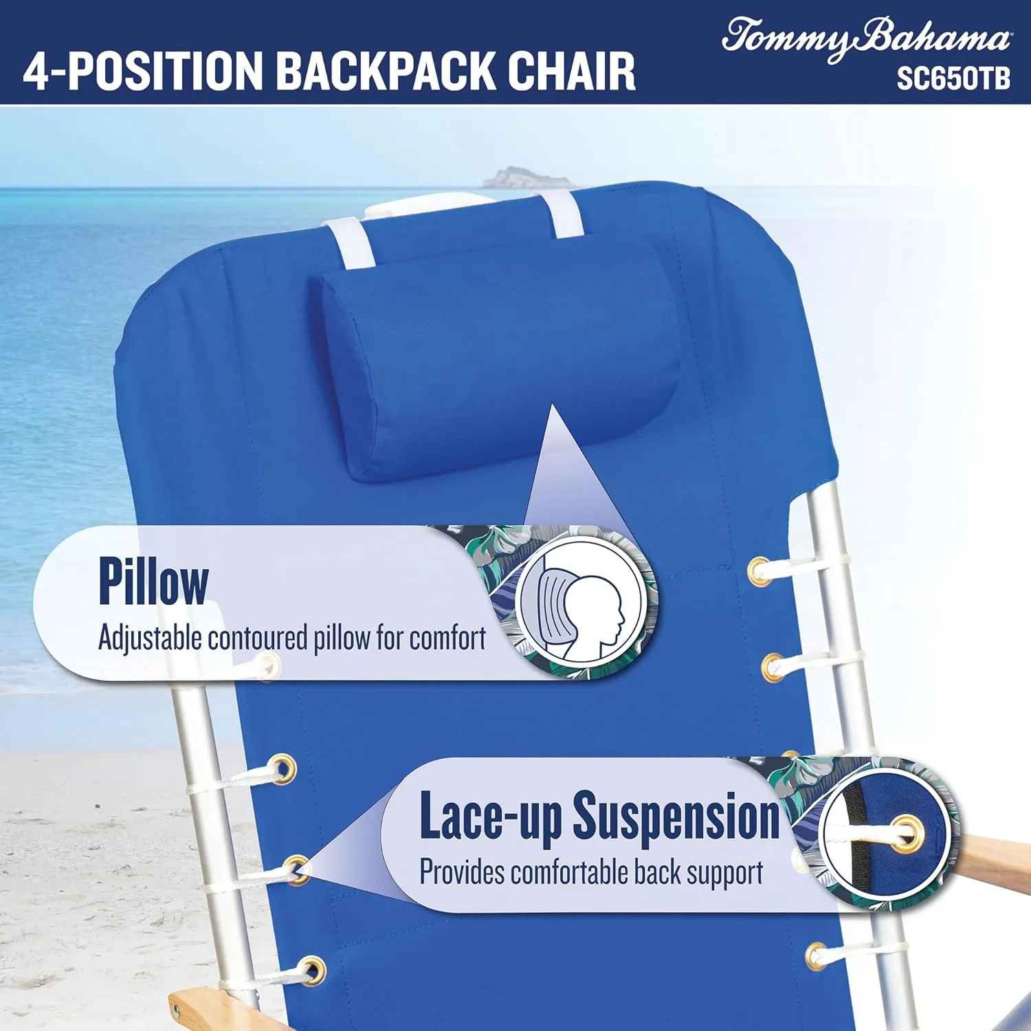 Tommy Bahama 2-Pack Hi-Boy 17" Seat Height 4-Position Lace-Up Suspension Folding Backpack Beach Chair