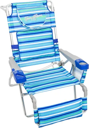 Tommy Bahama 4-Position Face-Opening Read Through Lounger with Ottoman Beach Chair, 35" D x 30.5" W x 41" H, Blue Stripe
