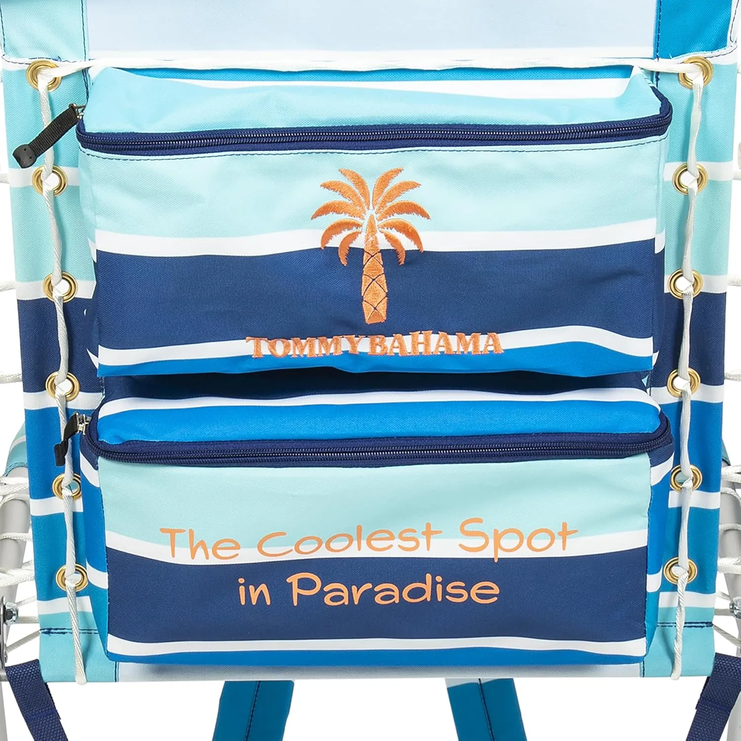 Tommy Bahama Hi-Boy 17" Seat Height 4-Position Lace-Up Suspension Folding Backpack Beach Chair, 2-Pack, Logo Stripe