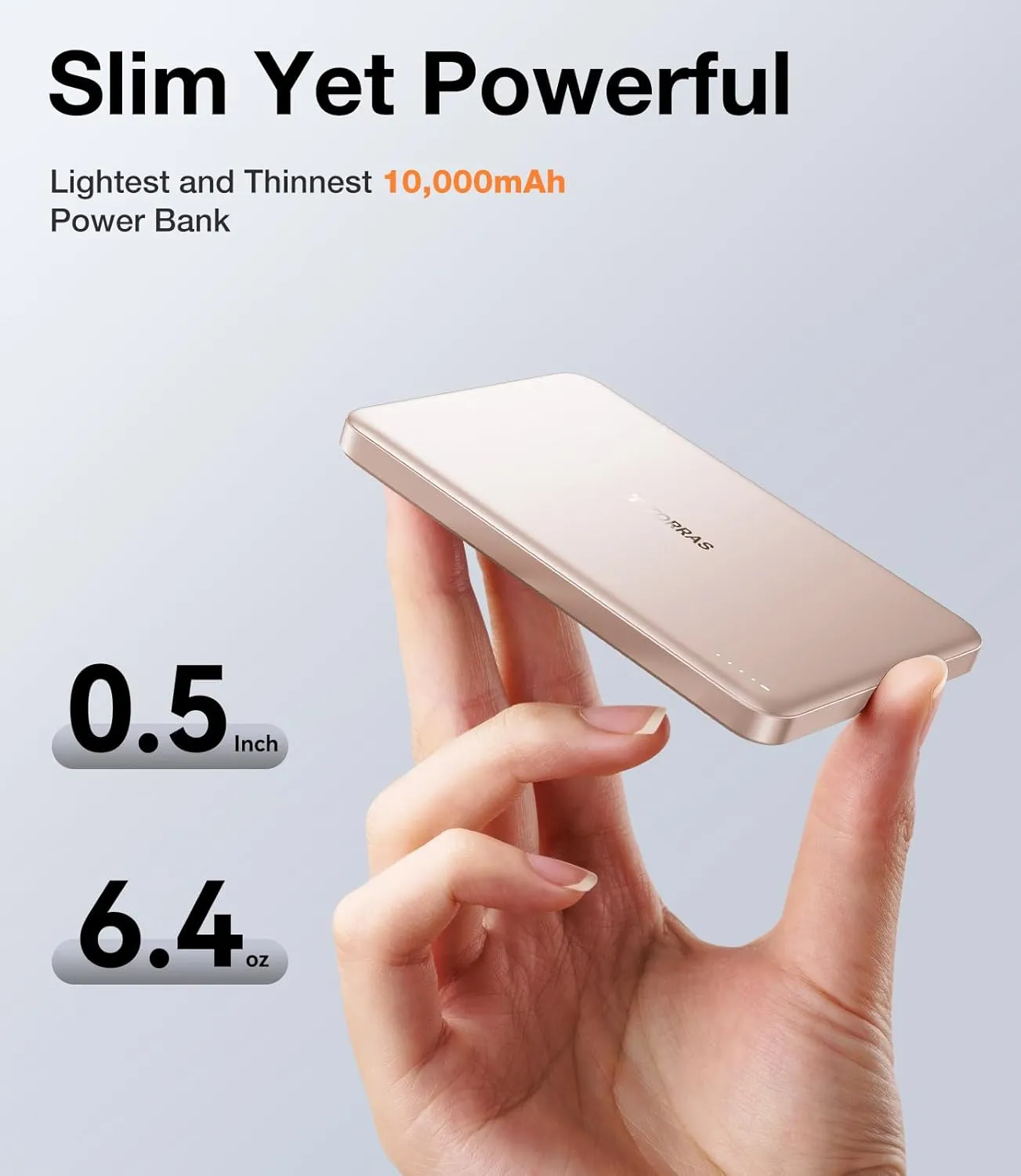 TORRAS MiniMag Power Bank, Ultra-Slim 10,000mAh Magnetic Wireless Portable Charger, 22.5W Fast Charging Battery Pack with USB-C Cable Designed for iPhone 16/15/14/13/12, Desert Titanium