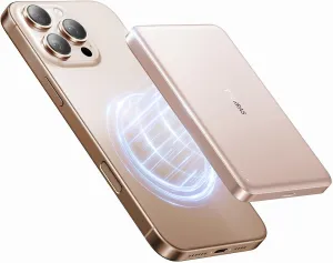 TORRAS MiniMag Power Bank, Ultra-Slim 10,000mAh Magnetic Wireless Portable Charger, 22.5W Fast Charging Battery Pack with USB-C Cable Designed for iPhone 16/15/14/13/12, Desert Titanium